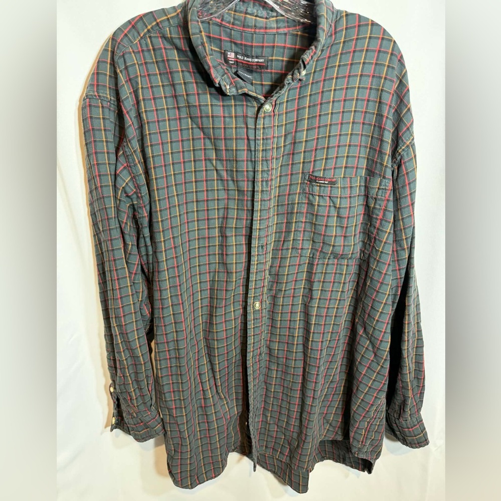 Vintage Black Label Polo Jeans Company Men’s Plaid Shirt Size L 100% Cotton